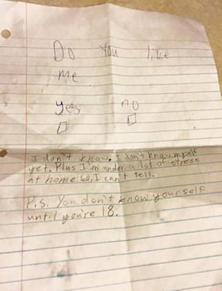11岁女孩给同龄男孩写情书 对方