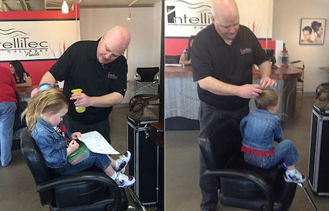 美国单身爸爸去美容学校学习美发 为了给3岁女儿做漂亮的发型