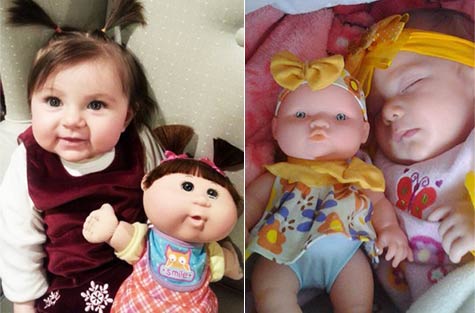 20个婴儿看起来就像他们的玩具娃娃