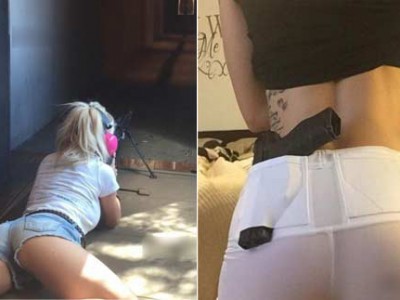 女人也爱枪：美国网友晒性感老婆玩枪私照